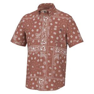 Huk Hukdana Kona Fishing Shirt Button Down Short Sleeve Baked Clay Men's Large